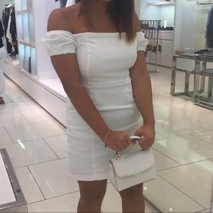 FOREVER 21 White Denim Off The Shoulder Dress